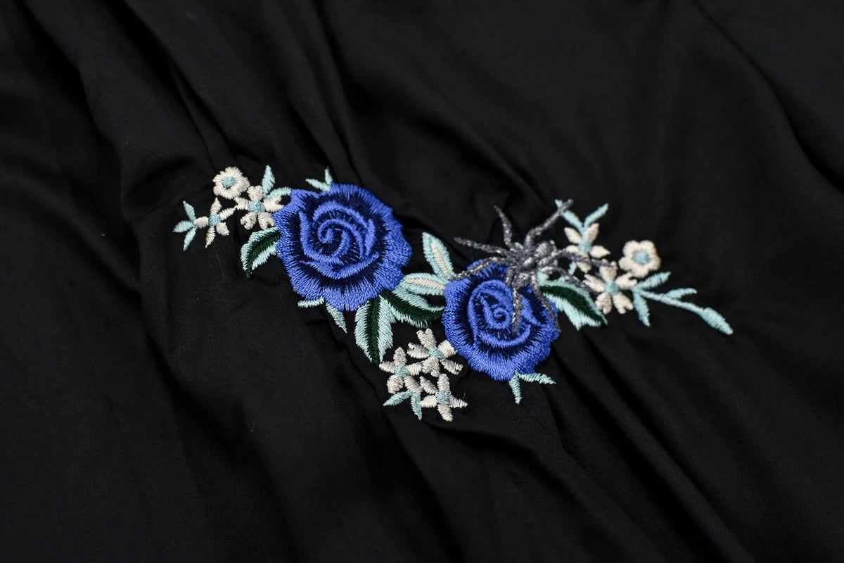 【New Rose】 Embroidery Wrinklework Tuck Pants