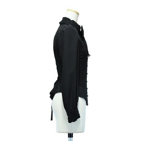 【Sheglit】シェグリット スタンドカラーリボンジャボブラウス ホワイト/ブラック Mサイズ/Lサイズ