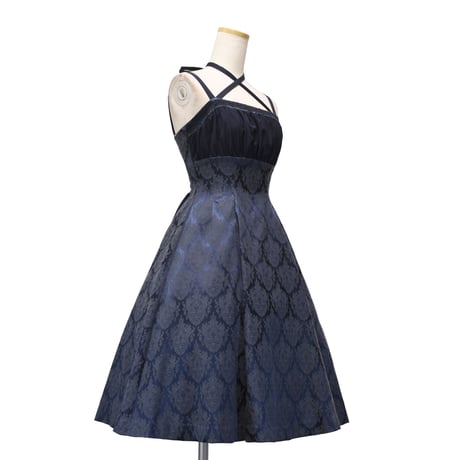 【Sheglit】シェグリット "Victorian"クロスストラップワンピース ネイビー/ブラック