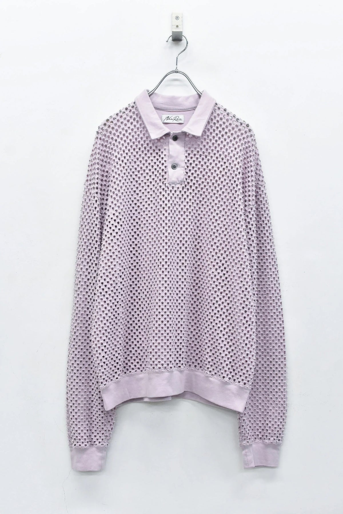 【New Rose】 Punched Fabric Long-sleeved Polo Shirt