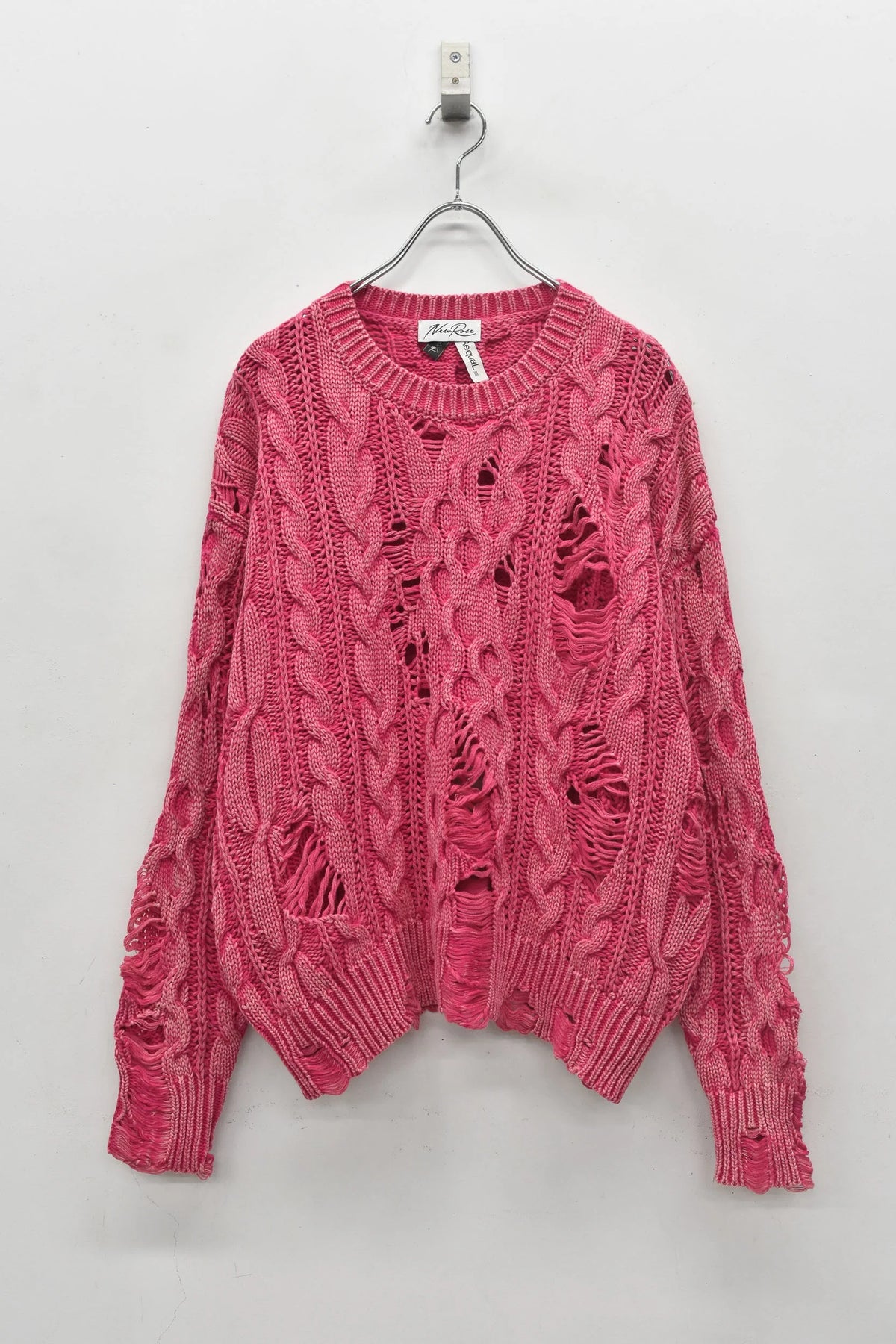 【New Rose】 Rope Knitting Pigment Destroy Pullover