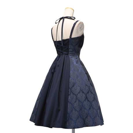 【Sheglit】シェグリット "Victorian"クロスストラップワンピース ネイビー/ブラック