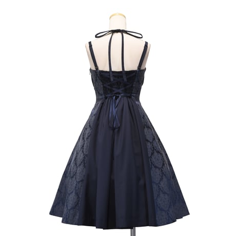 【Sheglit】シェグリット "Victorian"クロスストラップワンピース ネイビー/ブラック