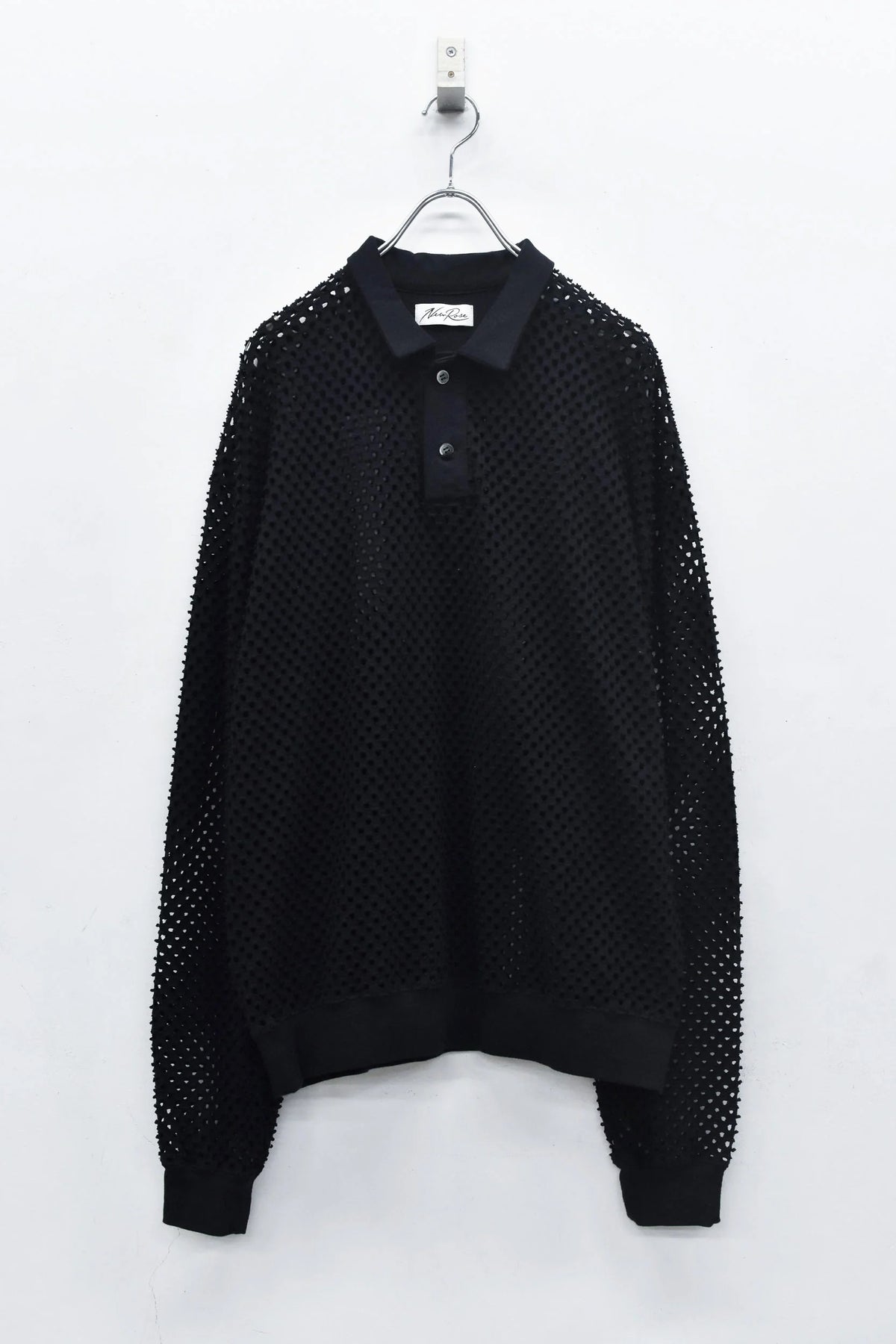 【New Rose】 Punched Fabric Long-sleeved Polo Shirt