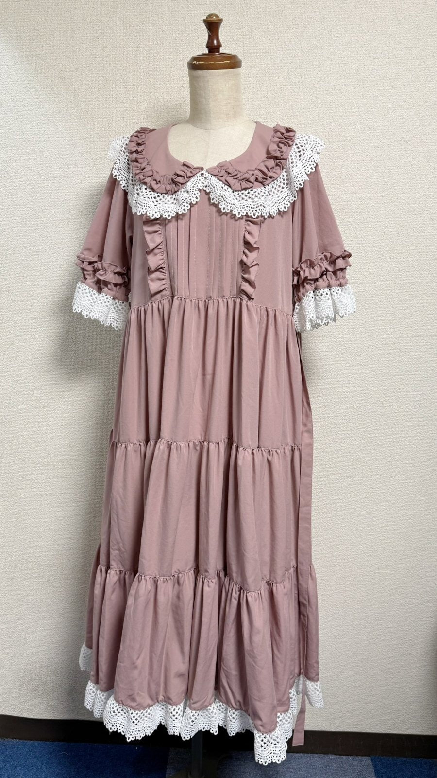 【Physical Drop】フィジカルドロップ レース衿付きティアードOP【ピンク】