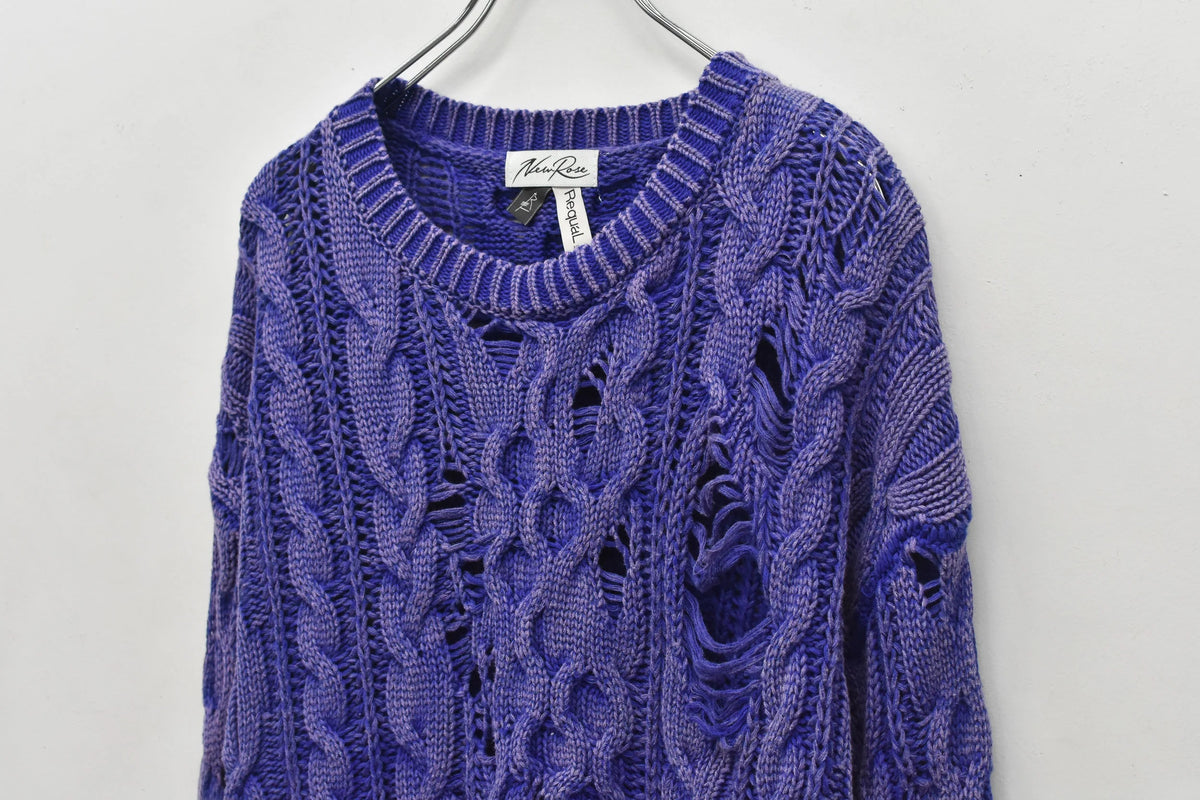 【New Rose】 Rope Knitting Pigment Destroy Pullover