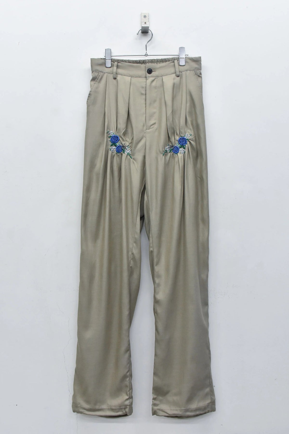 【New Rose】 Embroidery Wrinklework Tuck Pants