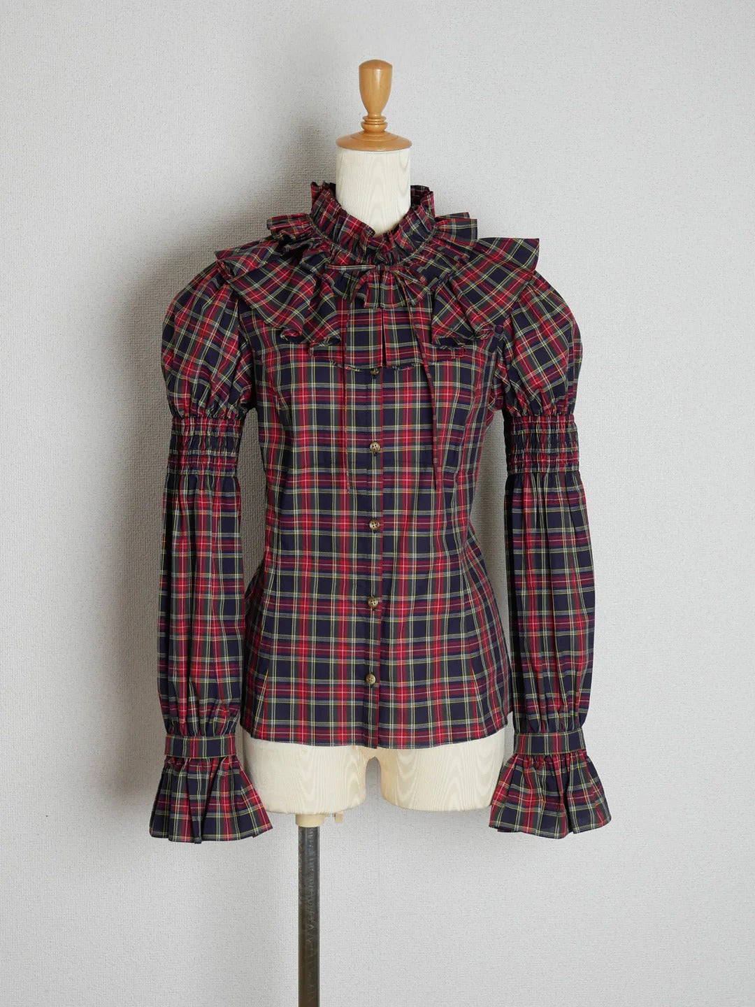 【Victorian maiden】ヴィクトリアンメイデン クラッシックチェックラッフルフリルブラウス ネイビー/ベージュ/ブラウン