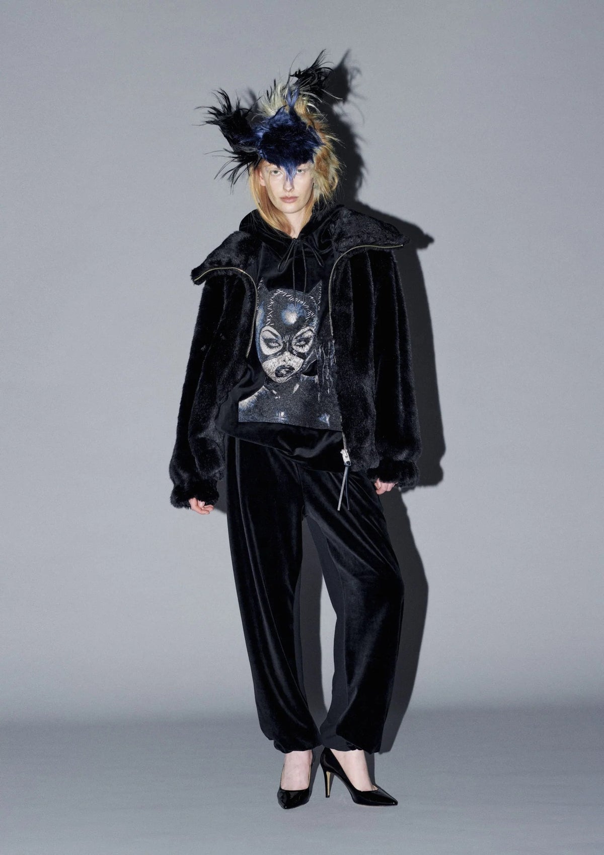 【New Rose】 CATWOMAN PHOTOSTITCH HOODIE /VELOR