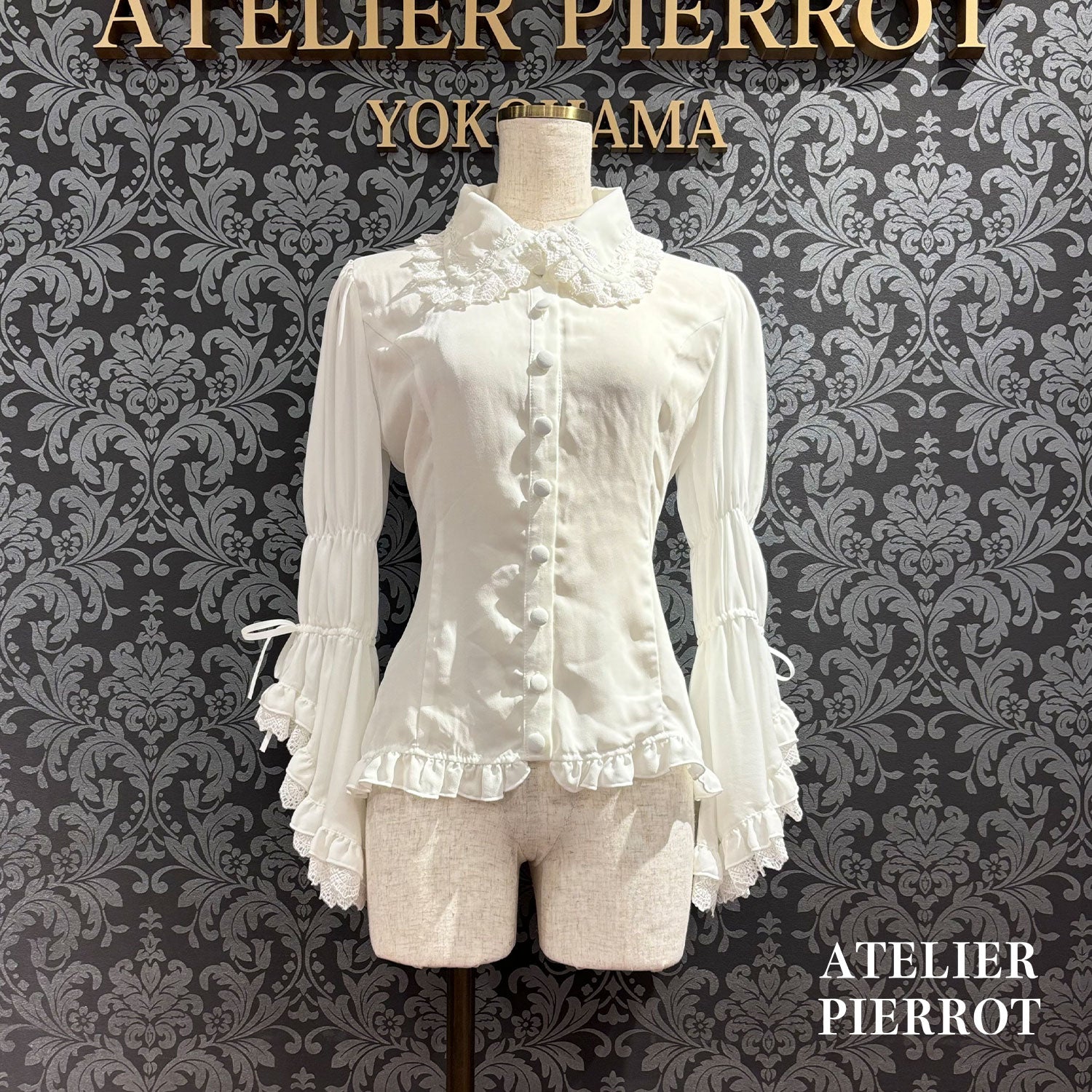 【ATELIER PIERROT】 Louise Jabot Half Sleeve Blouse White/Black