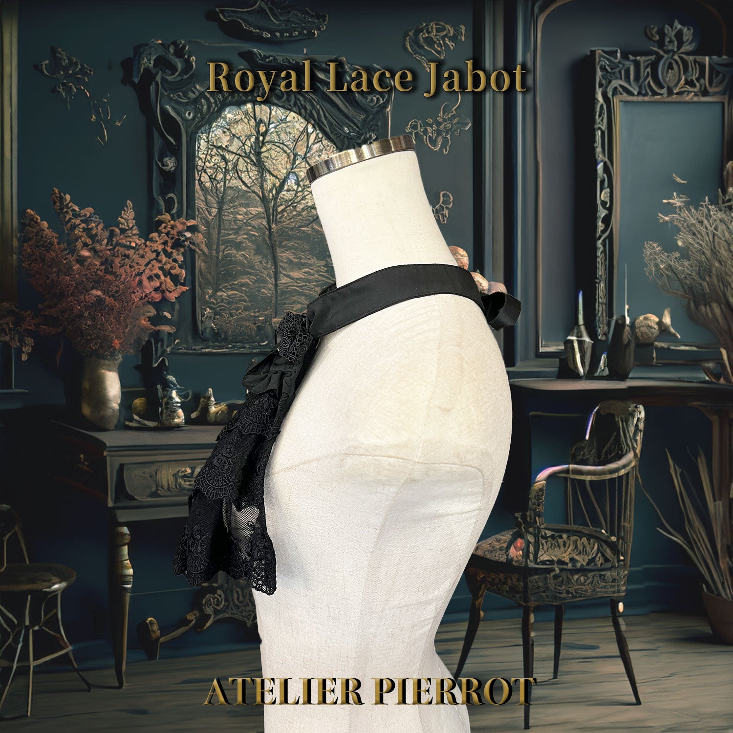 【ATELIER PIERROT】 Royal Lace Jabot White/Black