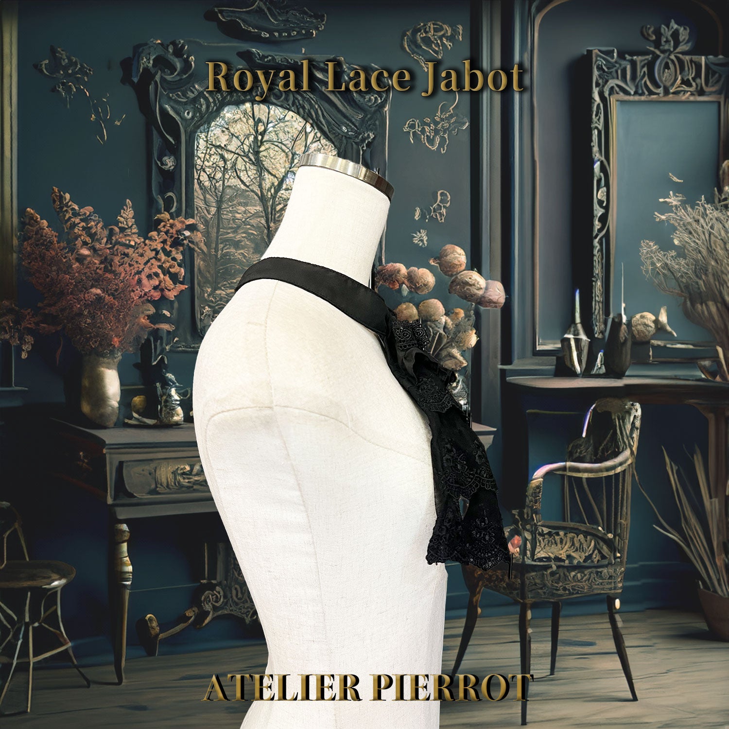 【ATELIER PIERROT】 Royal Lace Jabot White/Black