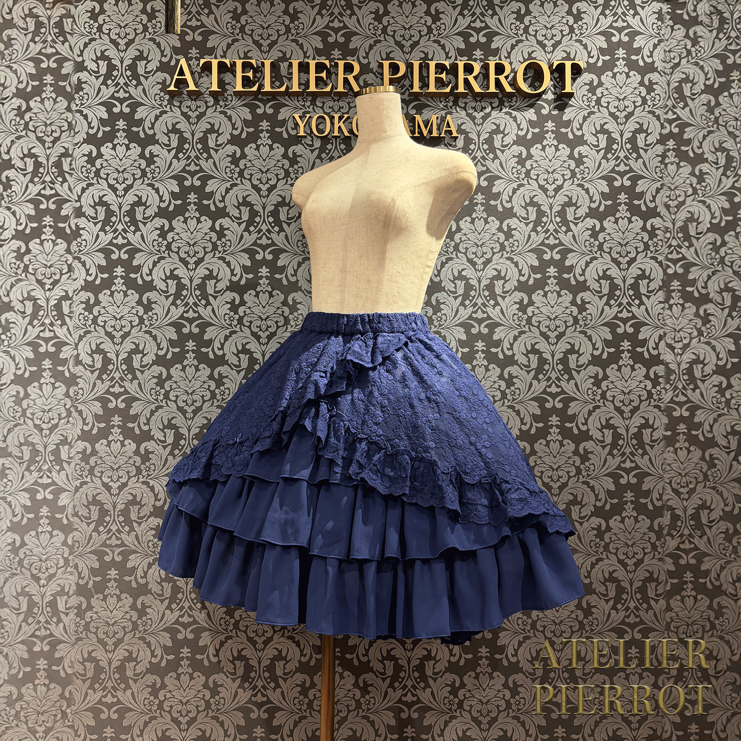 【ATELIER PIERROT】維多利亞時代的荷葉邊蕾絲裙子白/葡萄酒/紫色/海軍/黑色