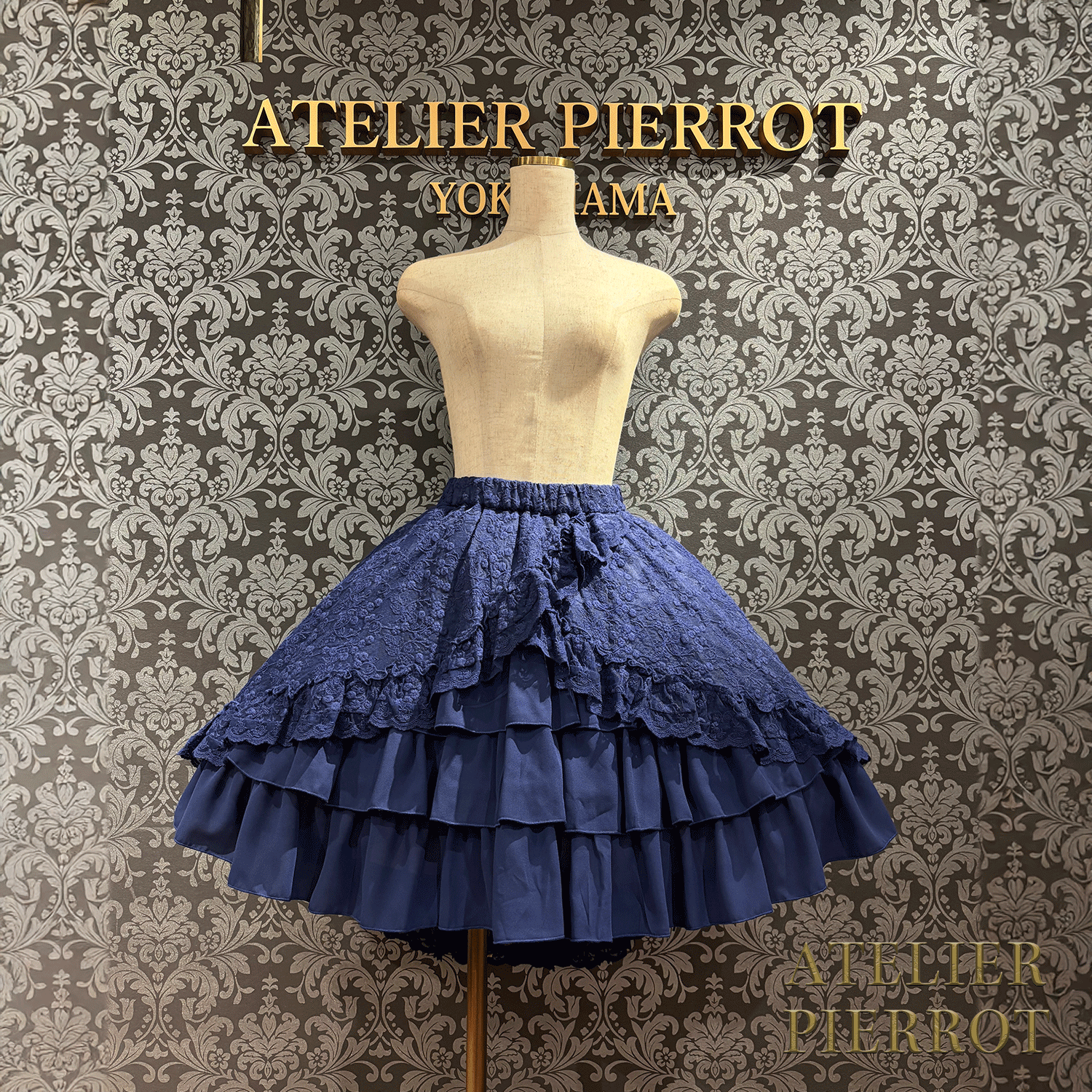【ATELIER PIERROT】維多利亞時代的荷葉邊蕾絲裙子白/葡萄酒/紫色/海軍/黑色