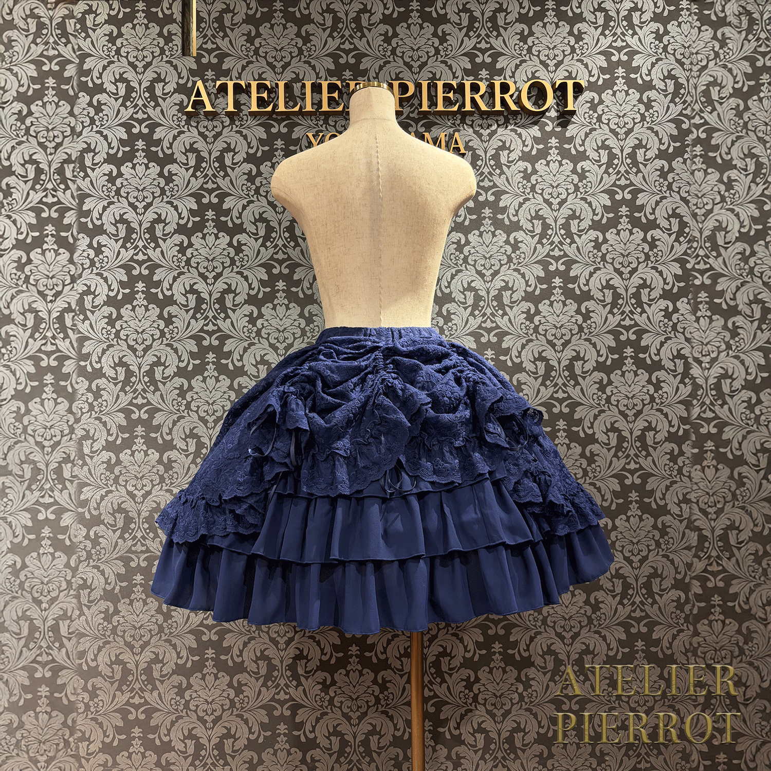 【ATELIER PIERROT】維多利亞時代的荷葉邊蕾絲裙子白/葡萄酒/紫色/海軍/黑色