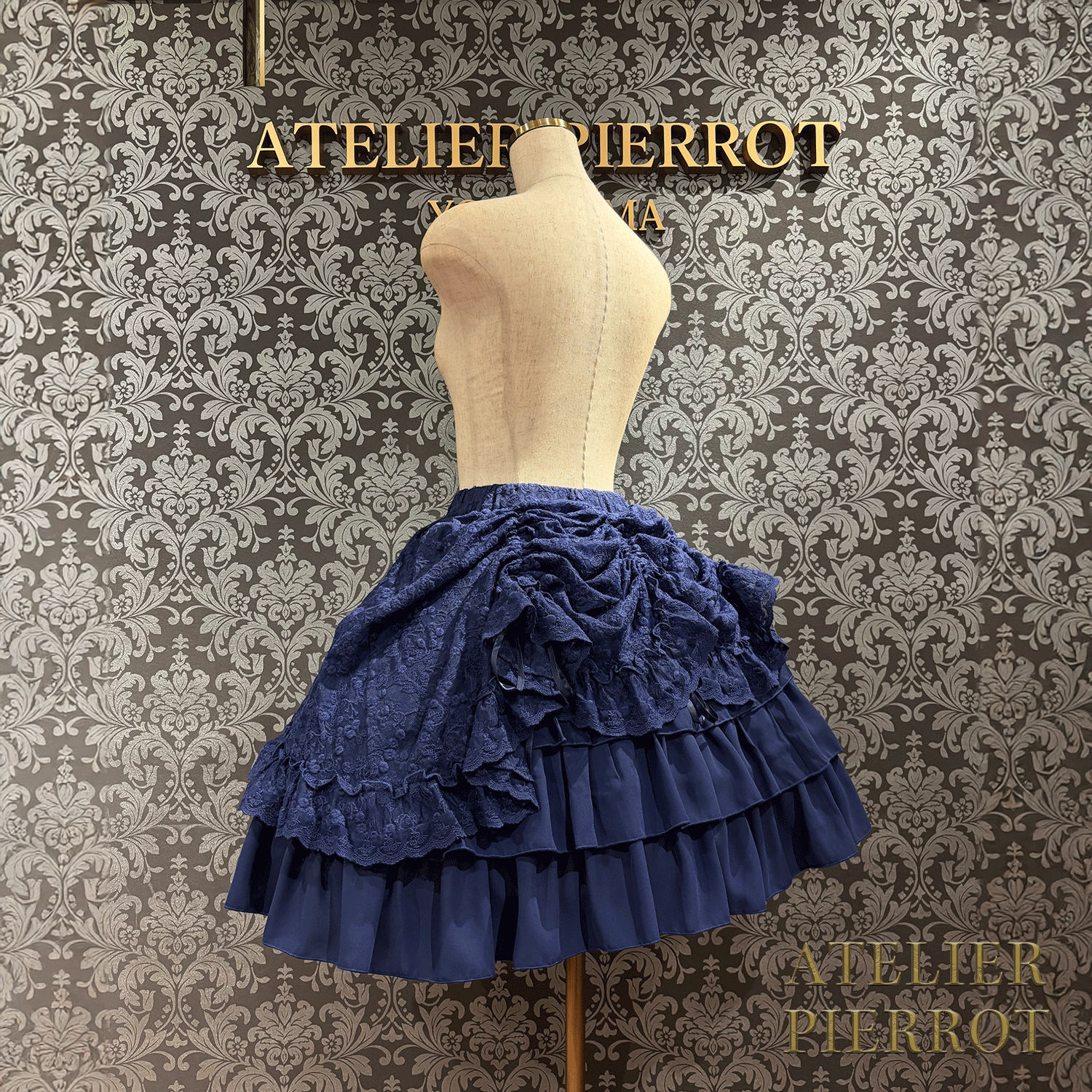 【ATELIER PIERROT】維多利亞時代的荷葉邊蕾絲裙子白/葡萄酒/紫色/海軍/黑色