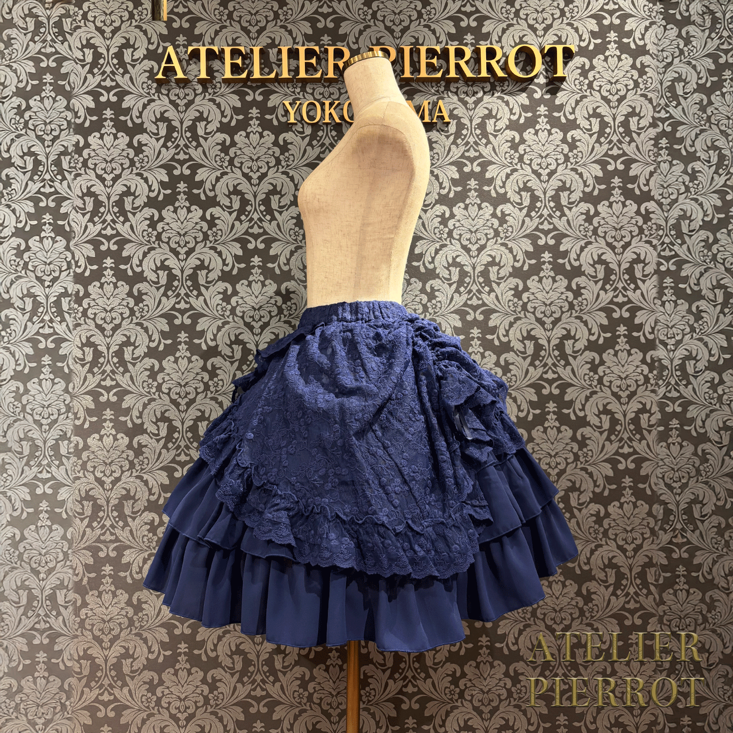 【ATELIER PIERROT】維多利亞時代的荷葉邊蕾絲裙子白/葡萄酒/紫色/海軍/黑色