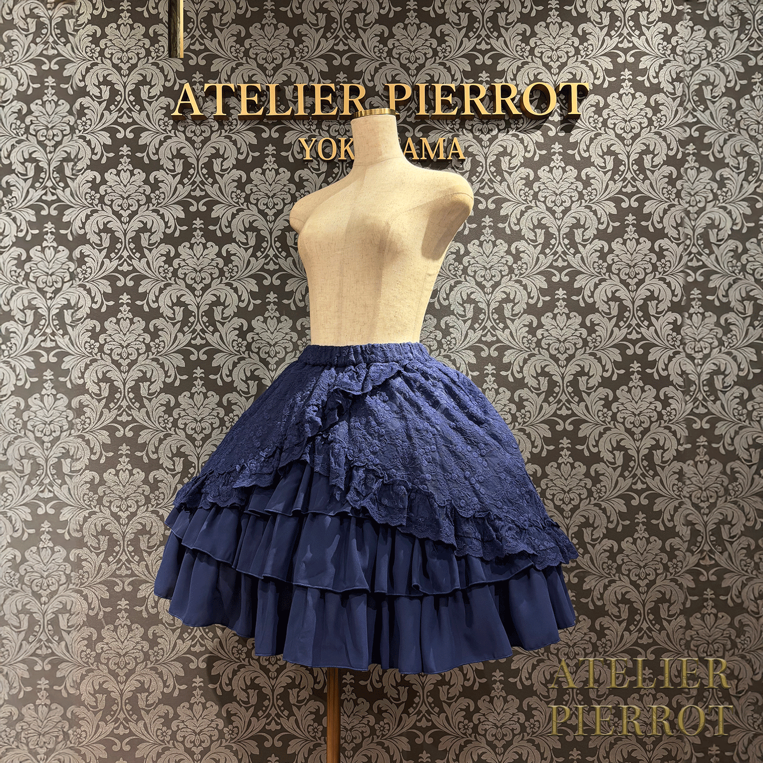 【ATELIER PIERROT】維多利亞時代的荷葉邊蕾絲裙子白/葡萄酒/紫色/海軍/黑色