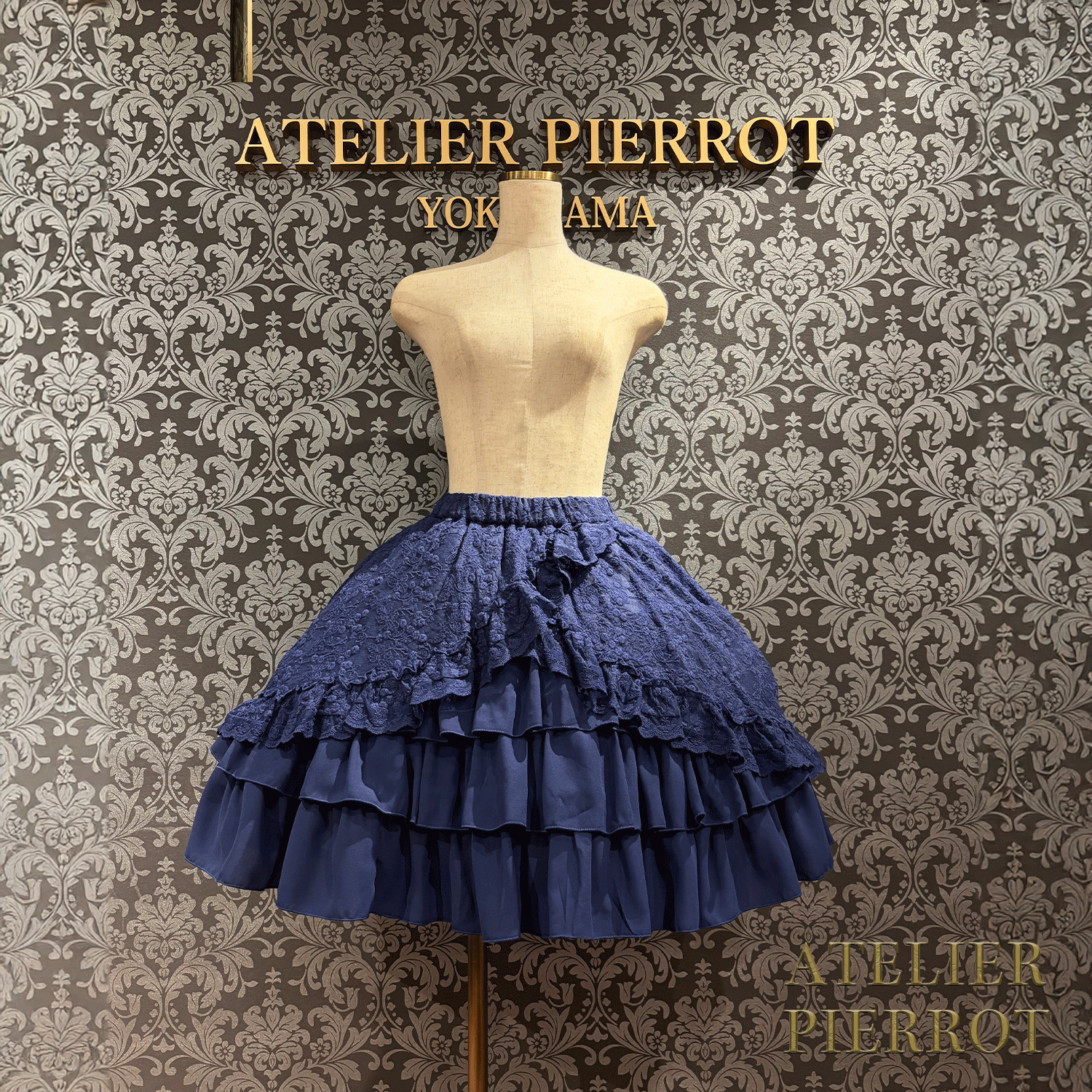 【ATELIER PIERROT】維多利亞時代的荷葉邊蕾絲裙子白/葡萄酒/紫色/海軍/黑色