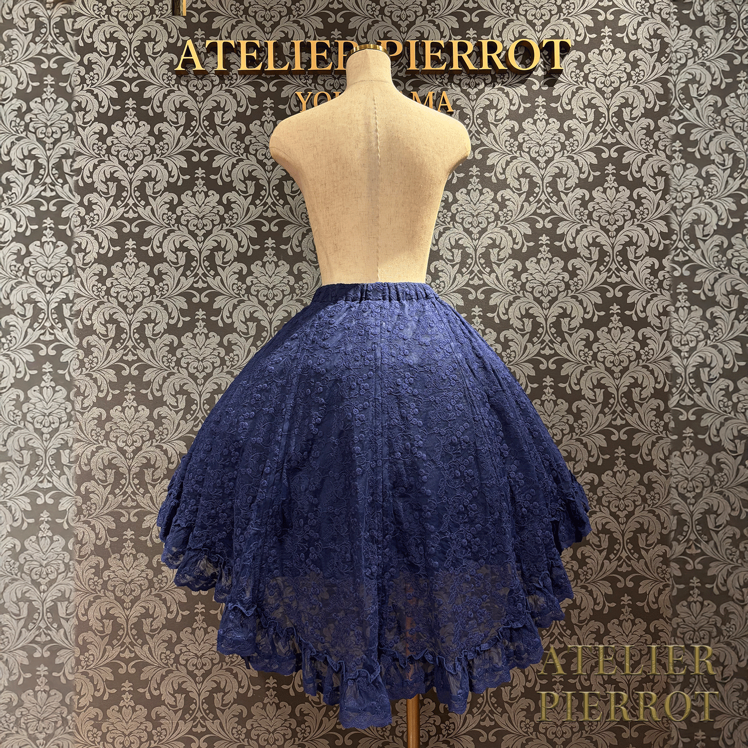 【ATELIER PIERROT】維多利亞時代的荷葉邊蕾絲裙子白/葡萄酒/紫色/海軍/黑色