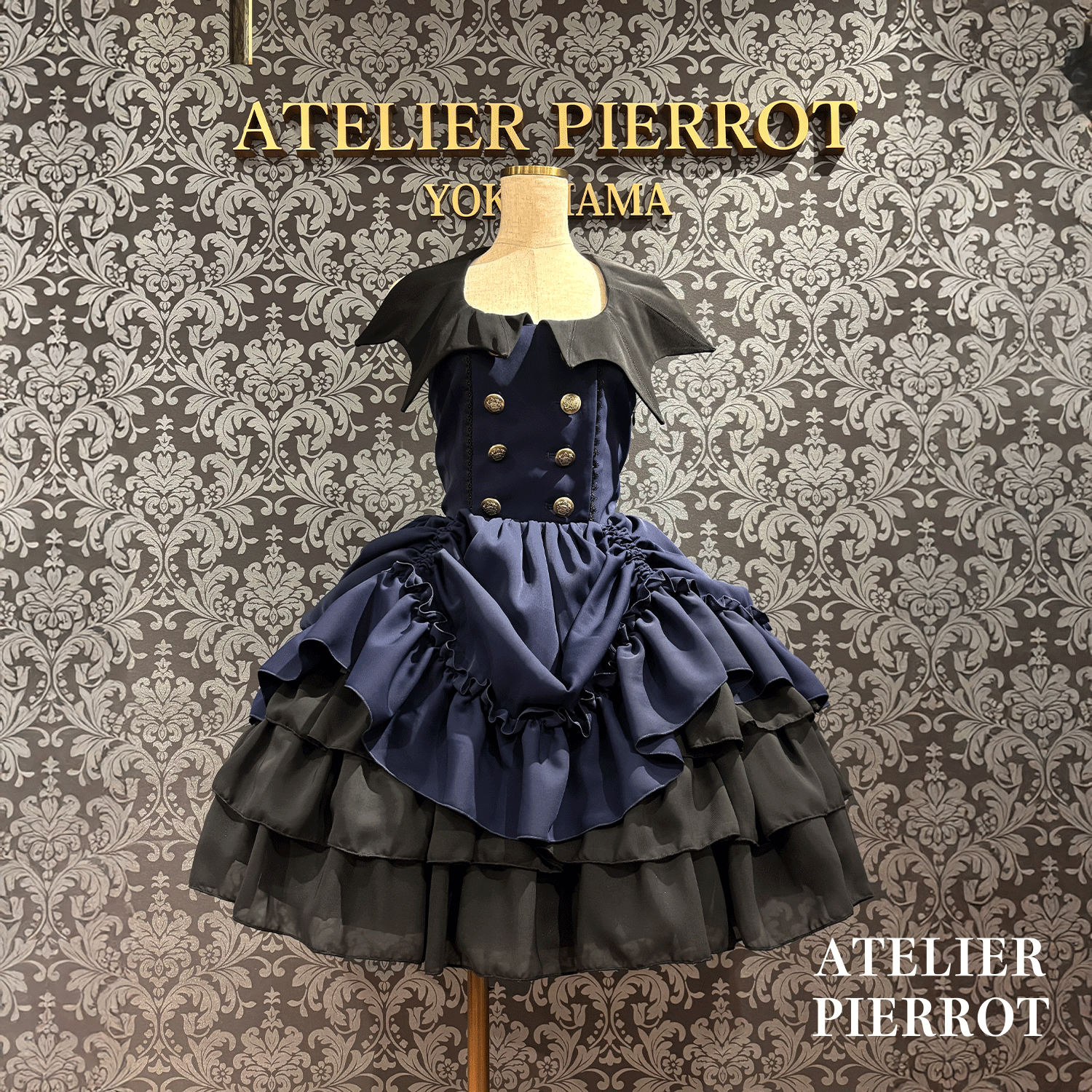 【ATELIER PIERROT】 Batwing Waltz Dress White x Black/Bordeaux/Navy/Black