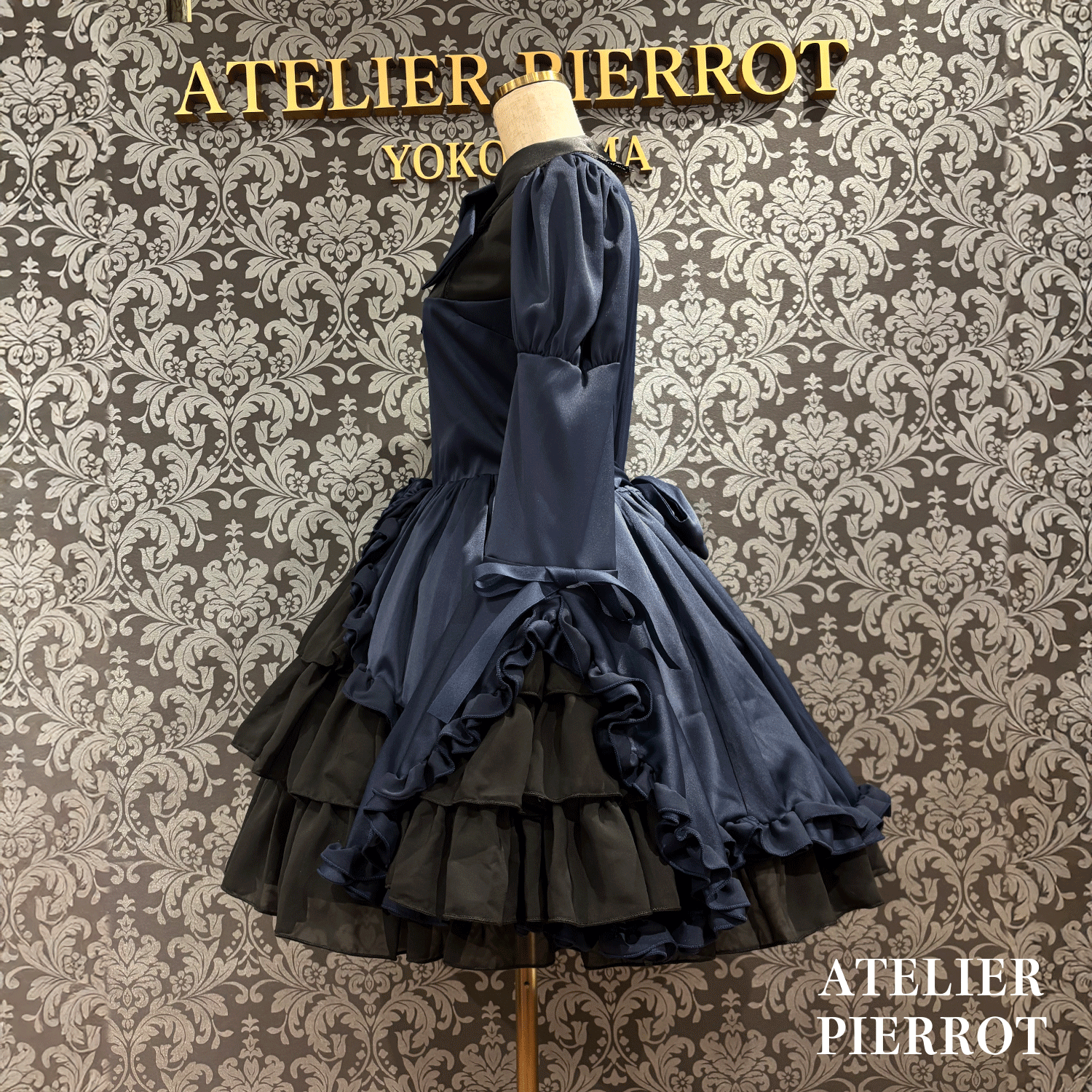 【ATELIER PIERROT】frilly丝带美女连衣裙白色/波尔多/海军/黑色