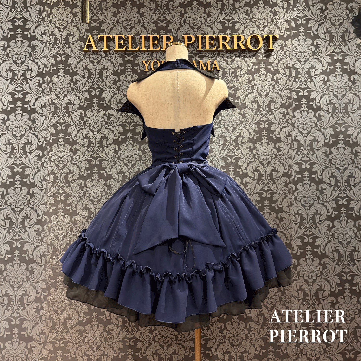 【ATELIER PIERROT】 Batwing Waltz Dress White x Black/Bordeaux/Navy/Black