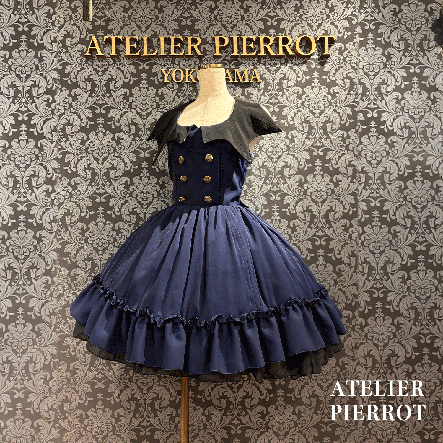 【ATELIER PIERROTBatwing Waltz Dress白色×黑色/波尔多/海蓝色/黑色