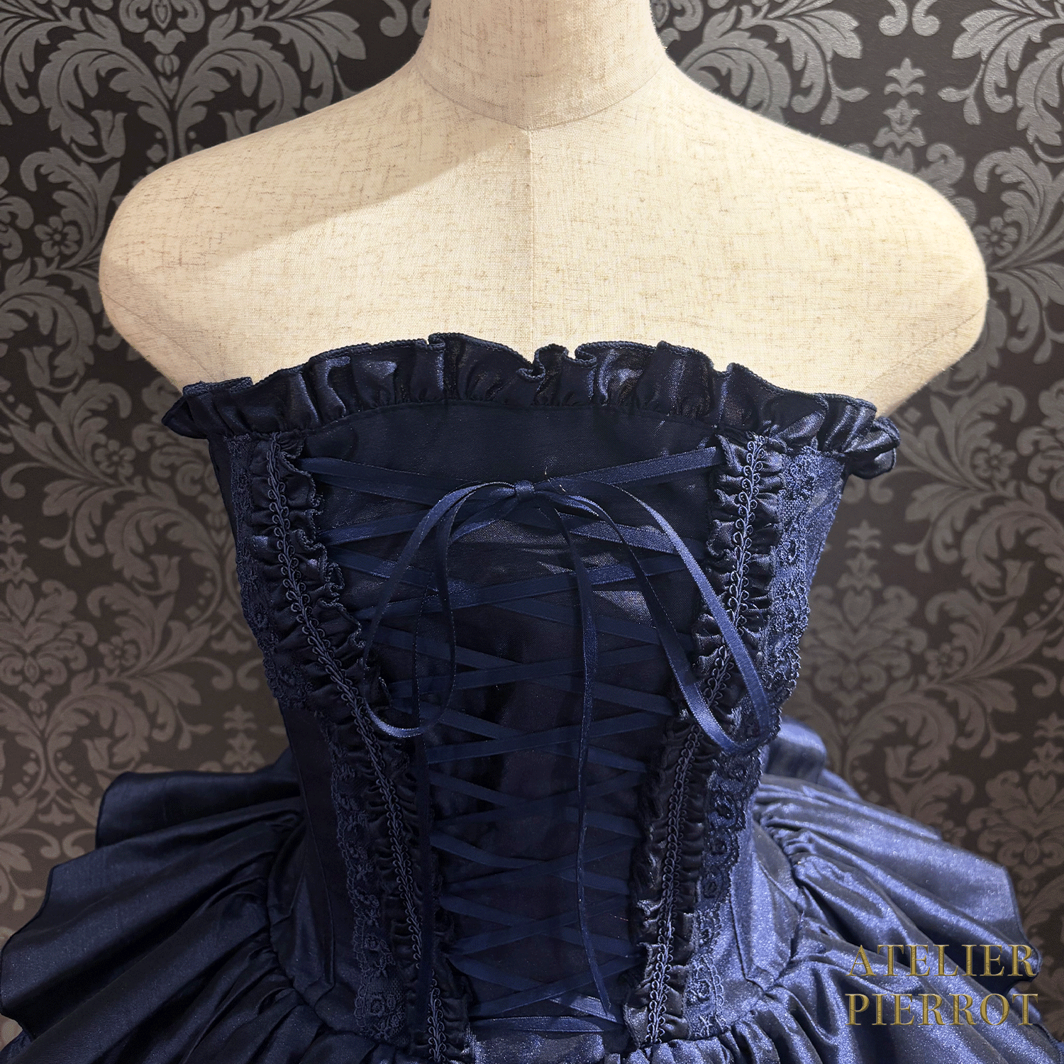 【ATELIER PIERROT】 Vestido mini corsé, blanco/rosa/saxofón/púrpura/verde/azul marino/negro x blanco/negro★Período de pedido hasta el domingo 5 de octubre★