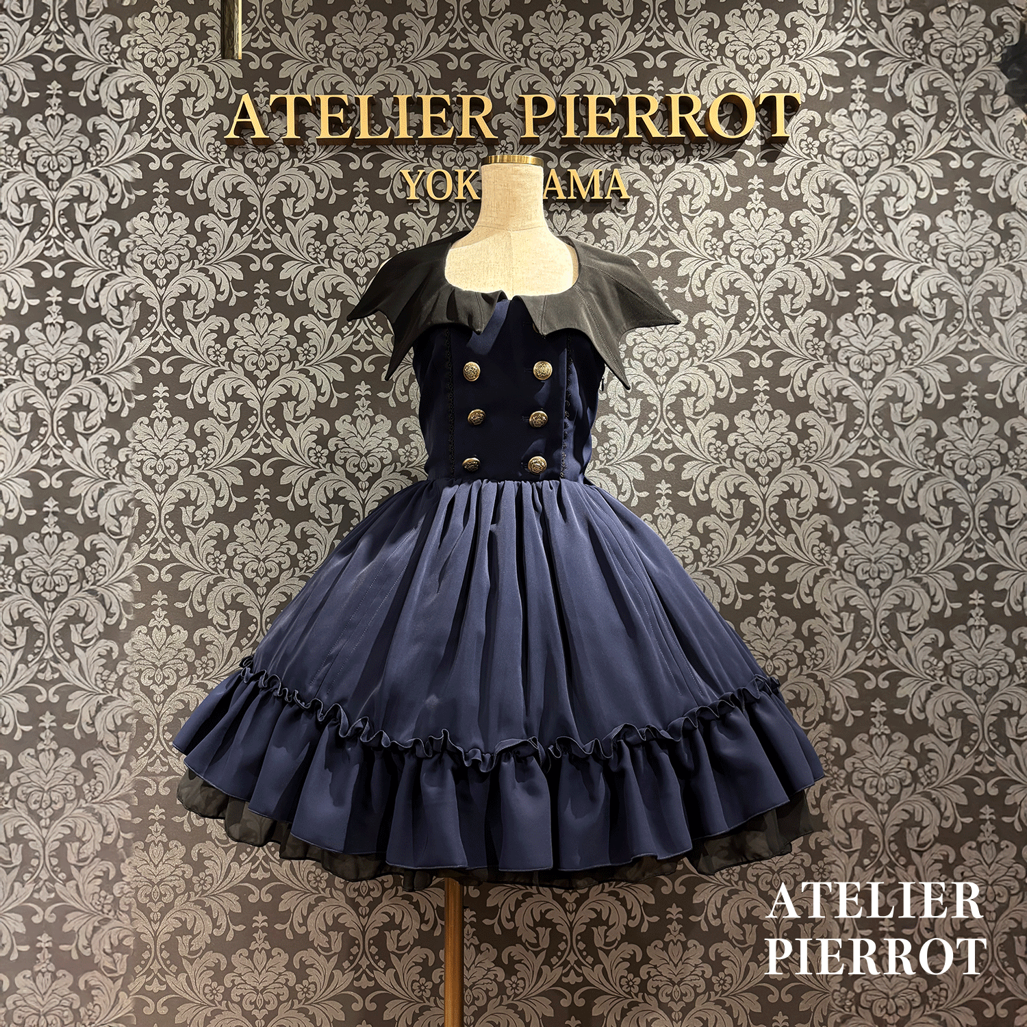 【ATELIER PIERROT】 Batwing Waltz Dress White x Black/Bordeaux/Navy/Black
