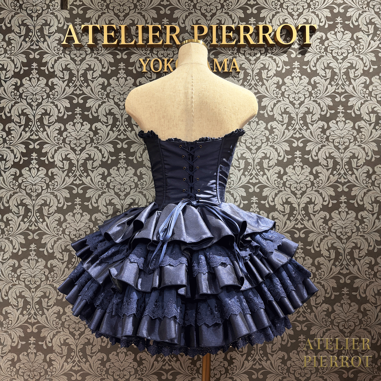 【ATELIER PIERROT】 Vestido mini corsé, blanco/rosa/saxofón/púrpura/verde/azul marino/negro x blanco/negro★Período de pedido hasta el domingo 5 de octubre★