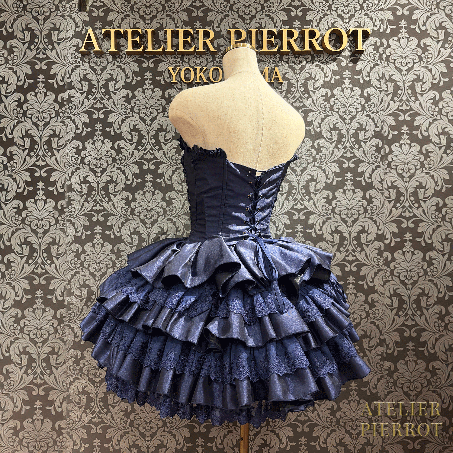 【ATELIER PIERROT】 Vestido mini corsé, blanco/rosa/saxofón/púrpura/verde/azul marino/negro x blanco/negro★Período de pedido hasta el domingo 5 de octubre★