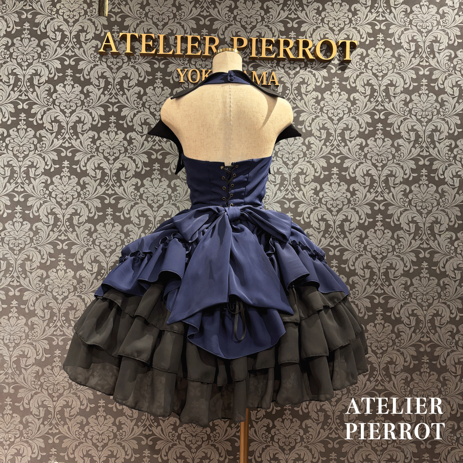 【ATELIER PIERROT】 Batwing Waltz Dress White x Black/Bordeaux/Navy/Black