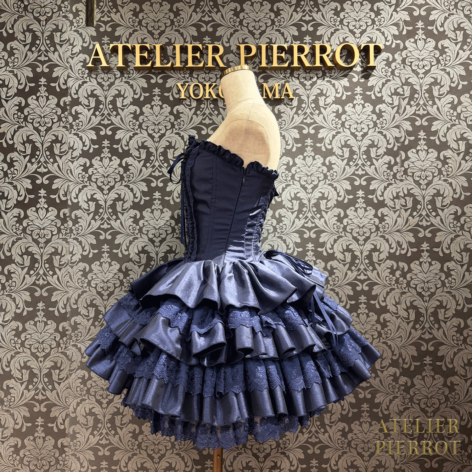 【ATELIER PIERROT】 Vestido mini corsé, blanco/rosa/saxofón/púrpura/verde/azul marino/negro x blanco/negro★Período de pedido hasta el domingo 5 de octubre★