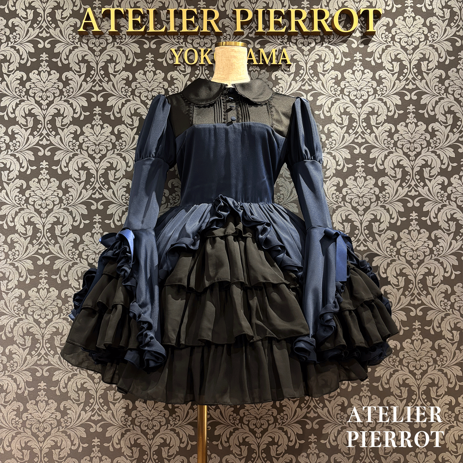 【ATELIER PIERROT】frilly丝带美女连衣裙白色/波尔多/海军/黑色