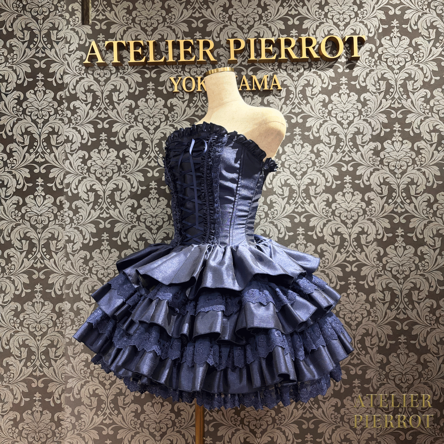 【ATELIER PIERROT】 ミニコルセットワンピース ホワイト/ピンク/サックス/パープル/グリーン/ネイビー/ブラック×ホワイト/ブラック