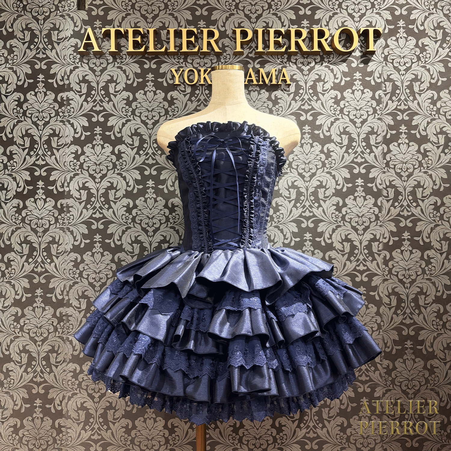 【ATELIER PIERROT】 Vestido mini corsé, blanco/rosa/saxofón/púrpura/verde/azul marino/negro x blanco/negro★Período de pedido hasta el domingo 5 de octubre★