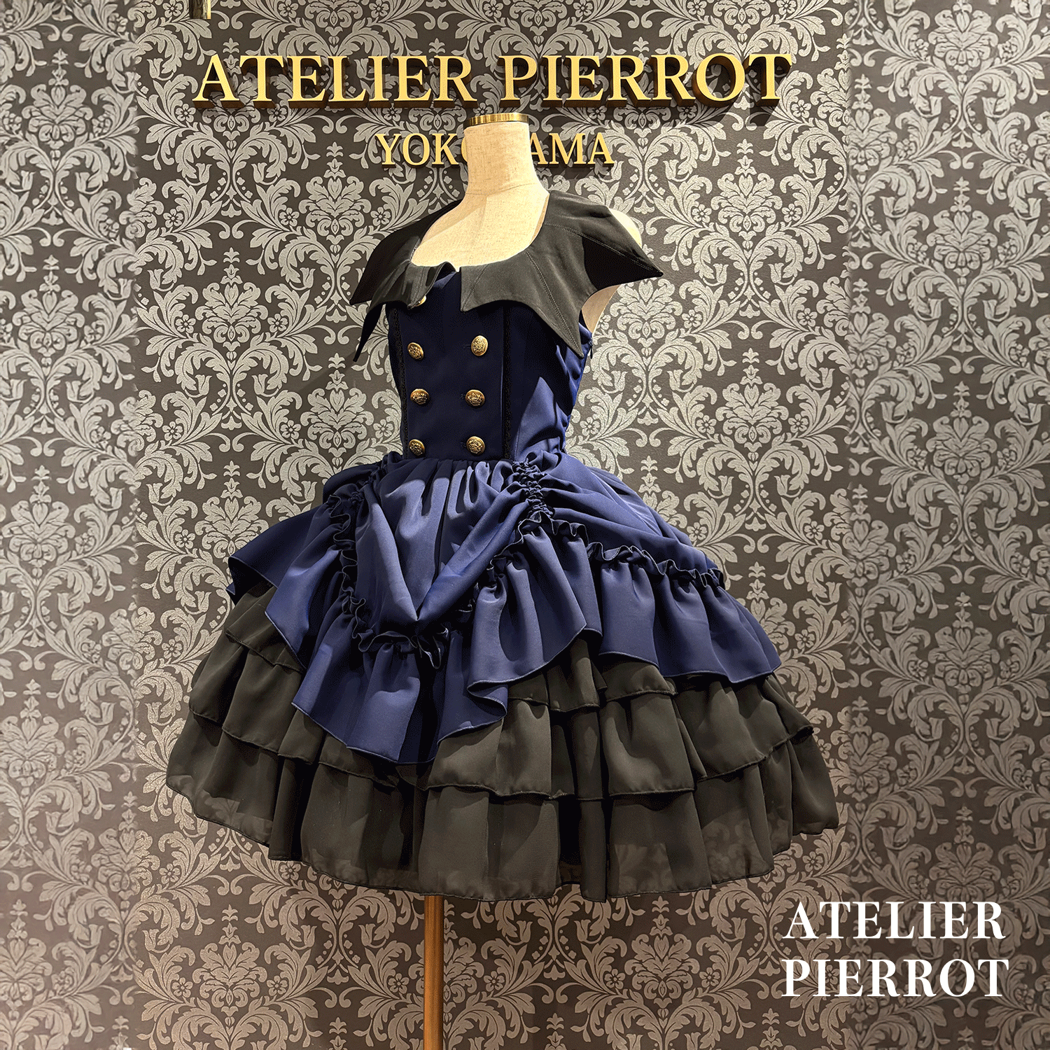 【ATELIER PIERROTBatwing Waltz Dress白色×黑色/波尔多/海蓝色/黑色