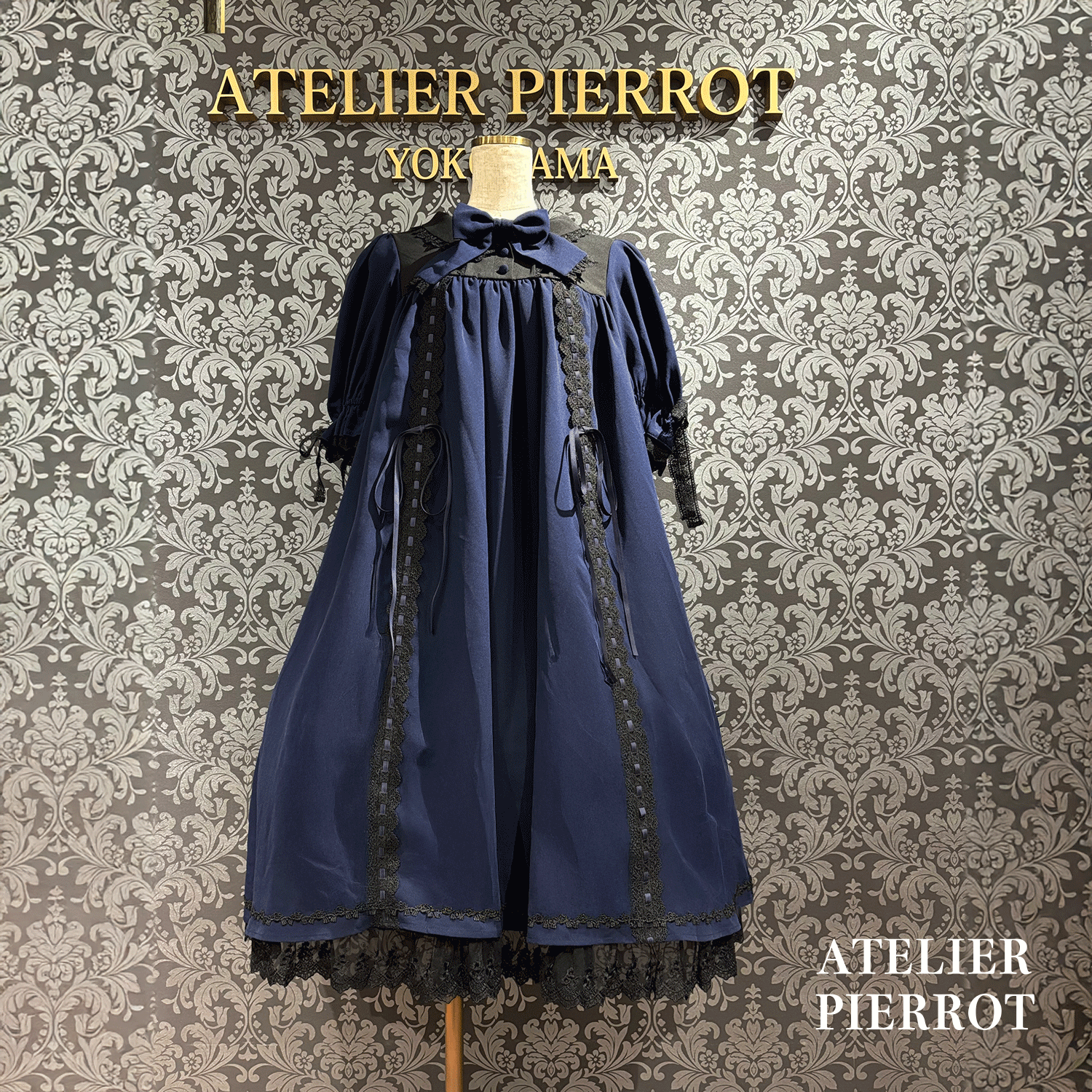 【ATELIER PIERROTAmabile Puff Sleeve Dress白×白/波尔多×黑/海蓝色×黑/黑×白/黑×黑