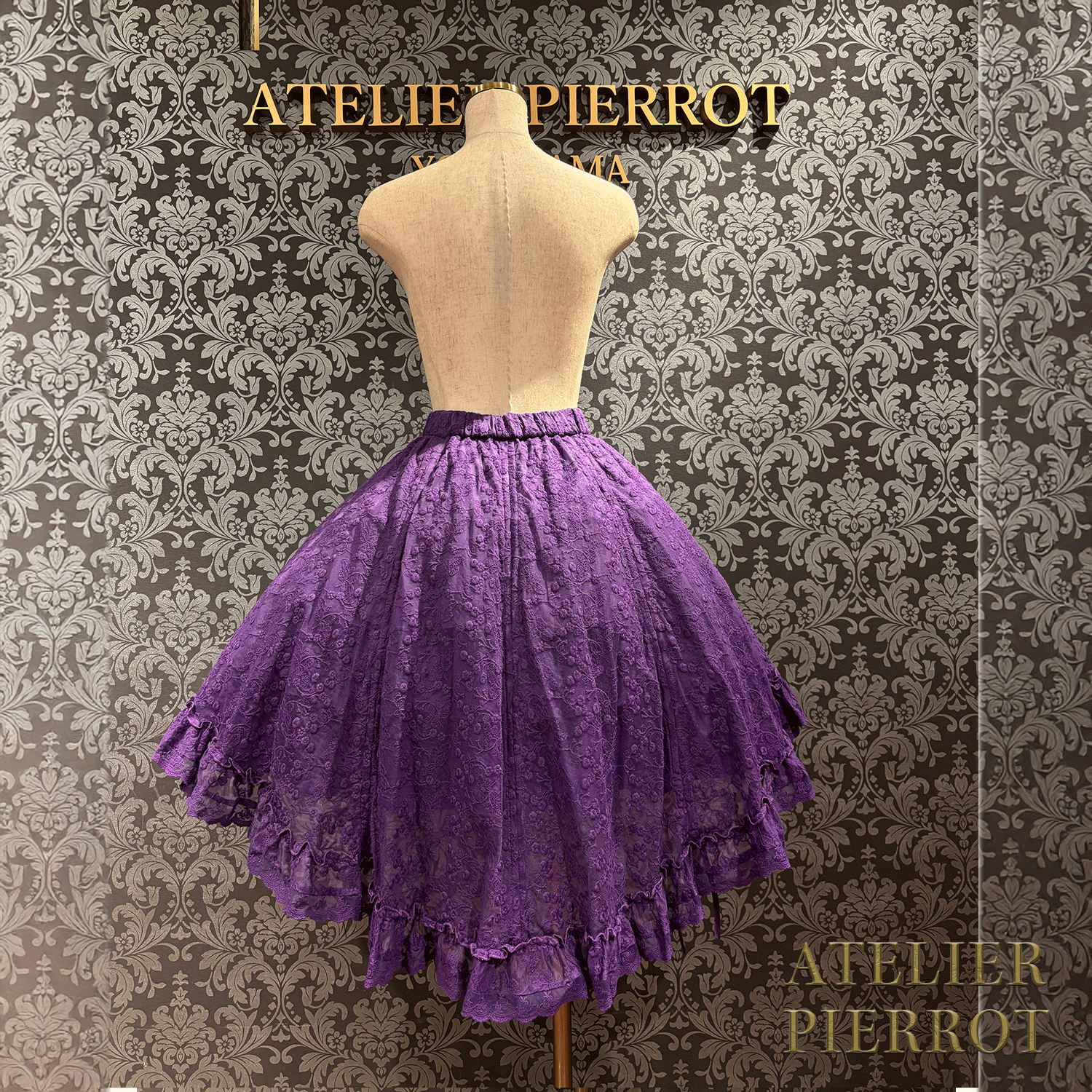 【ATELIER PIERROT】維多利亞時代的荷葉邊蕾絲裙子白/葡萄酒/紫色/海軍/黑色