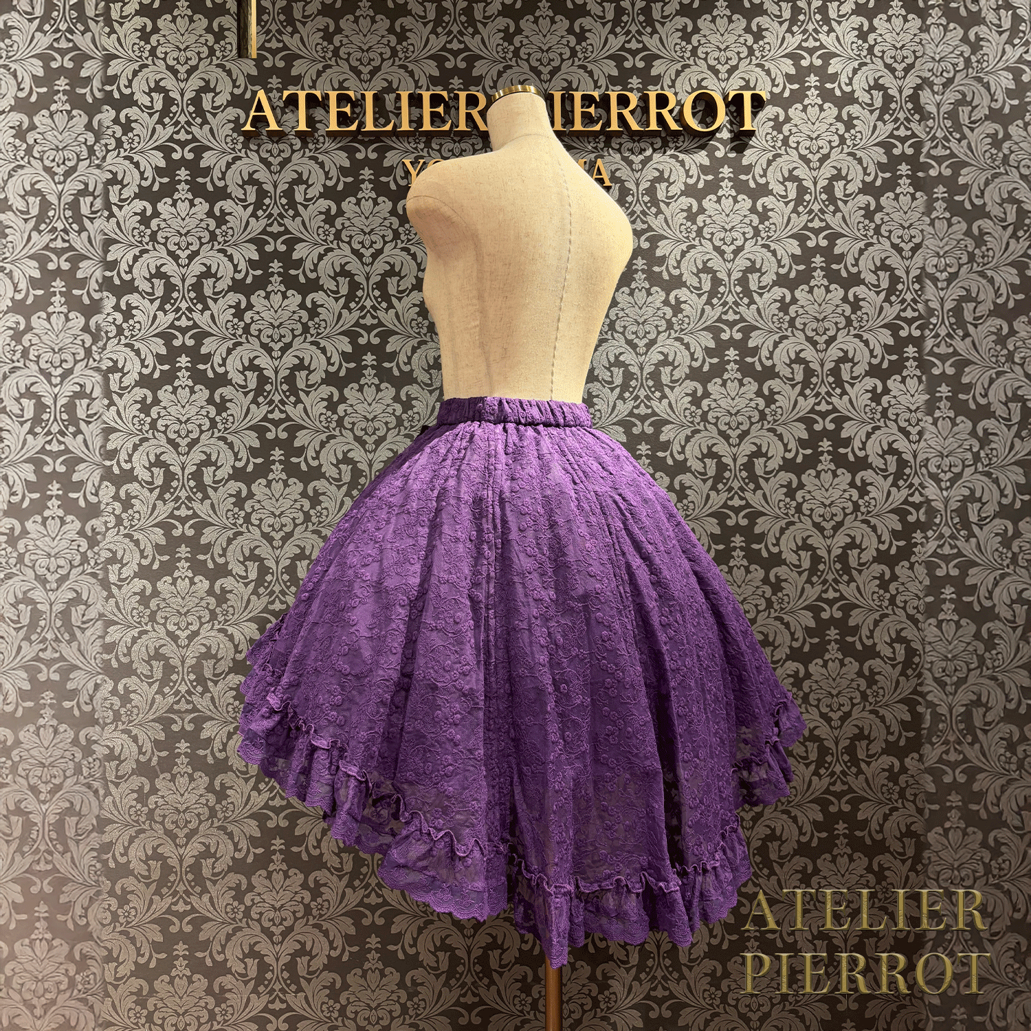 【ATELIER PIERROT】維多利亞時代的荷葉邊蕾絲裙子白/葡萄酒/紫色/海軍/黑色