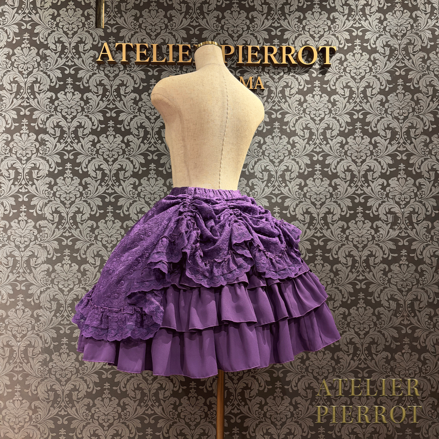 【ATELIER PIERROT】維多利亞時代的荷葉邊蕾絲裙子白/葡萄酒/紫色/海軍/黑色