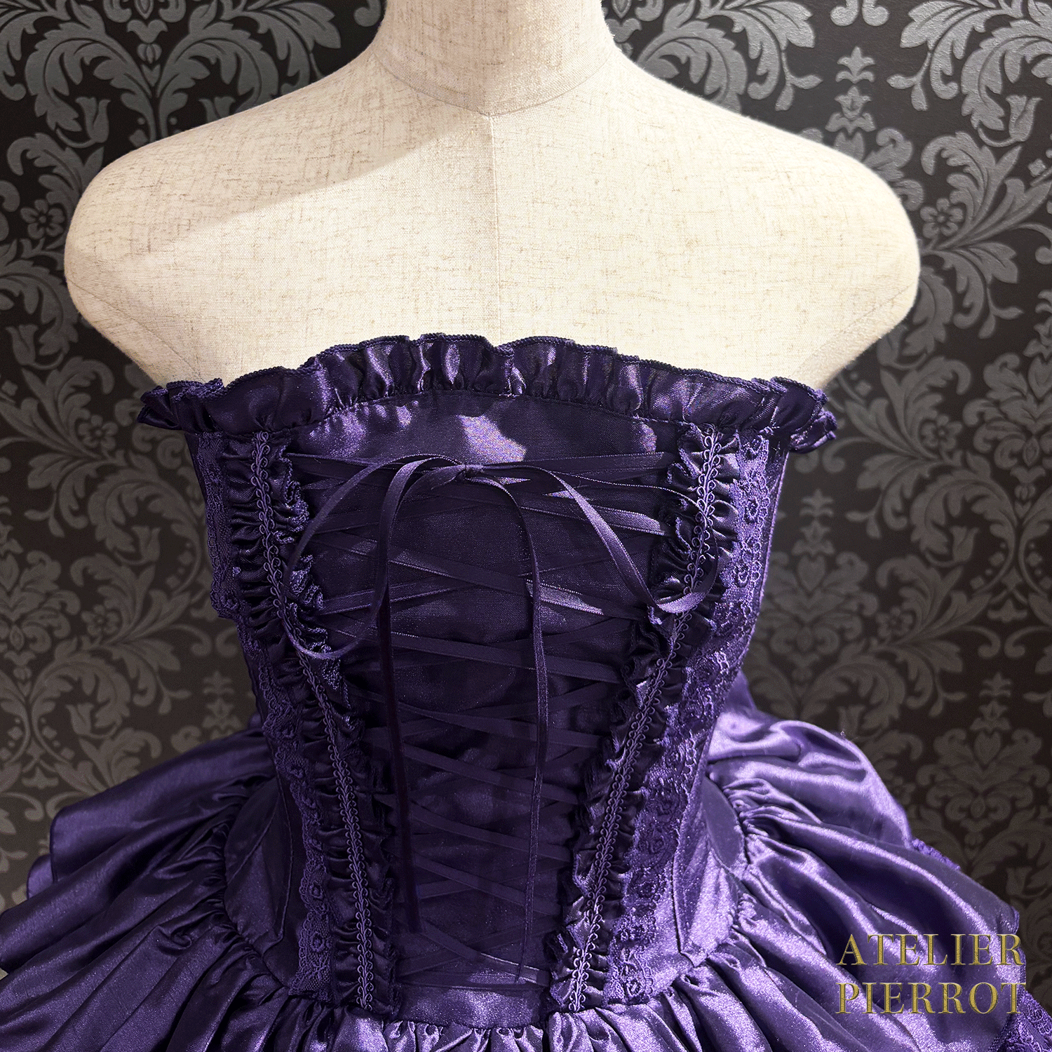 【ATELIER PIERROT】 Vestido mini corsé, blanco/rosa/saxofón/púrpura/verde/azul marino/negro x blanco/negro★Período de pedido hasta el domingo 5 de octubre★