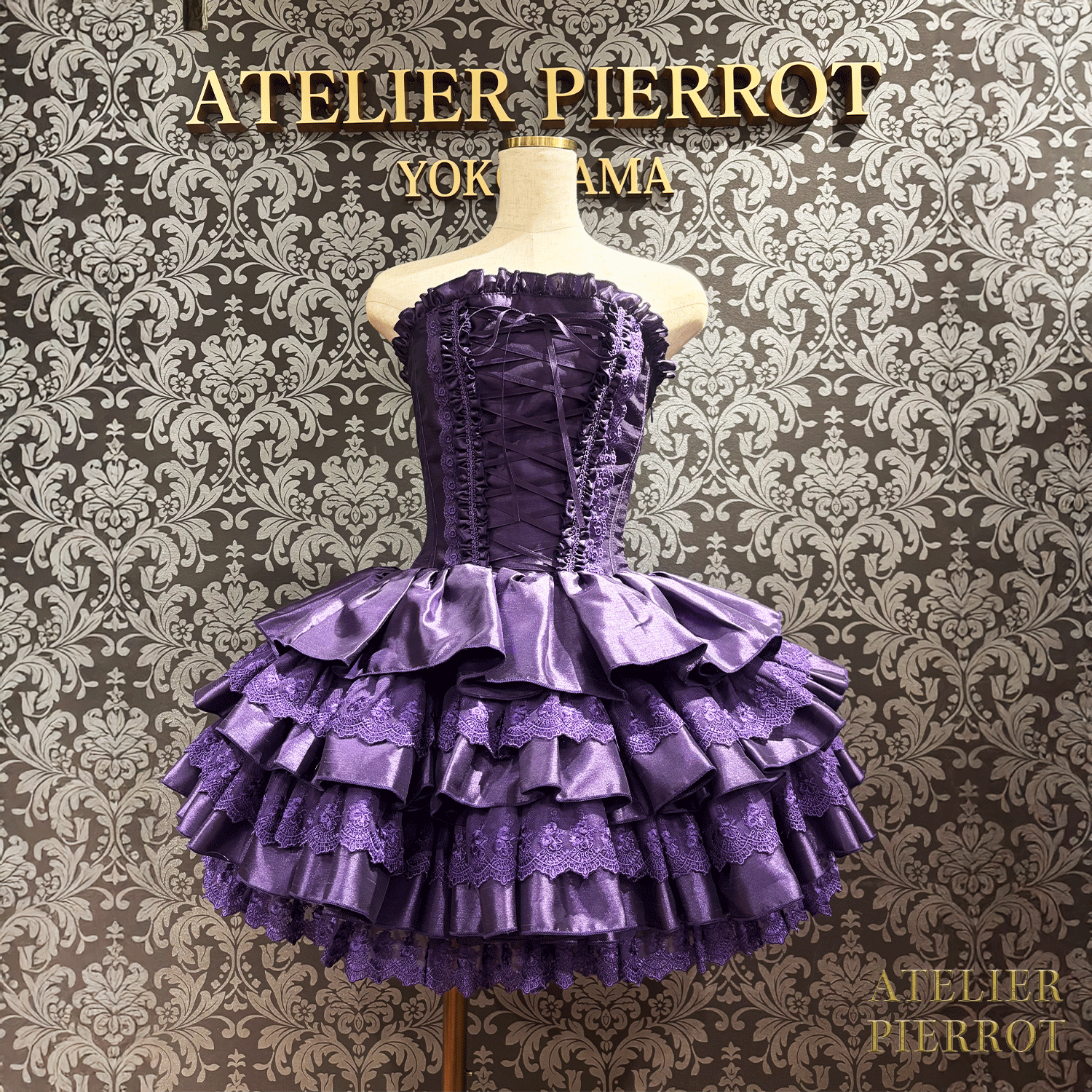 【ATELIER PIERROT】 Vestido mini corsé, blanco/rosa/saxofón/púrpura/verde/azul marino/negro x blanco/negro★Período de pedido hasta el domingo 5 de octubre★