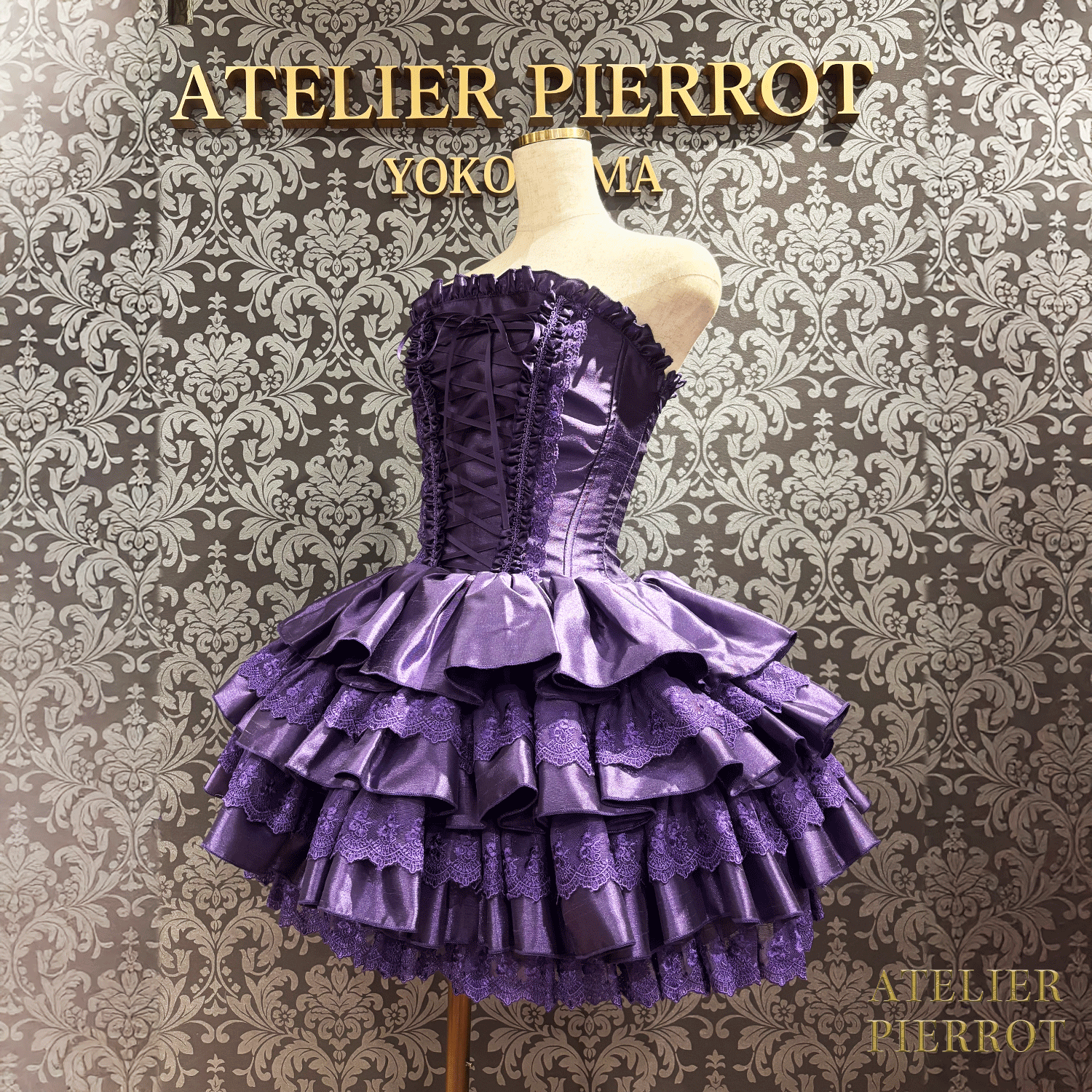 【ATELIER PIERROT】 ミニコルセットワンピース ホワイト/ピンク/サックス/パープル/グリーン/ネイビー/ブラック×ホワイト/ブラック