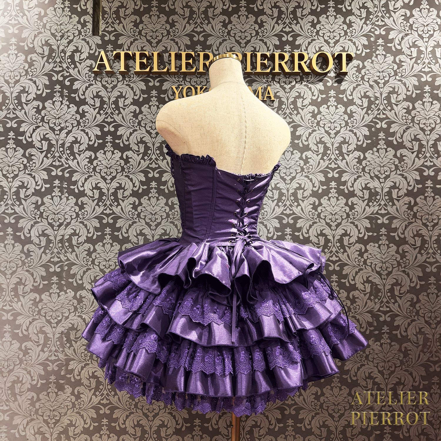 【ATELIER PIERROT】 Vestido mini corsé, blanco/rosa/saxofón/púrpura/verde/azul marino/negro x blanco/negro★Período de pedido hasta el domingo 5 de octubre★