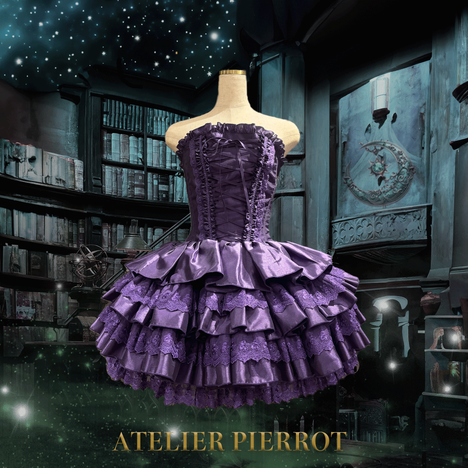 【ATELIER PIERROT】 ミニコルセットワンピース ホワイト/ピンク/サックス/パープル/グリーン/ネイビー/ブラック×ホワイト/ブラック