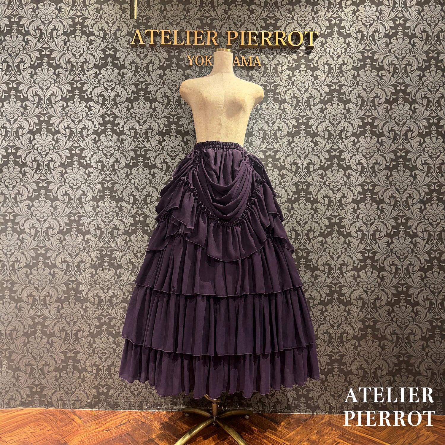 【ATELIER PIERROT】玫瑰裙长白色/波尔多/紫色/黑色
