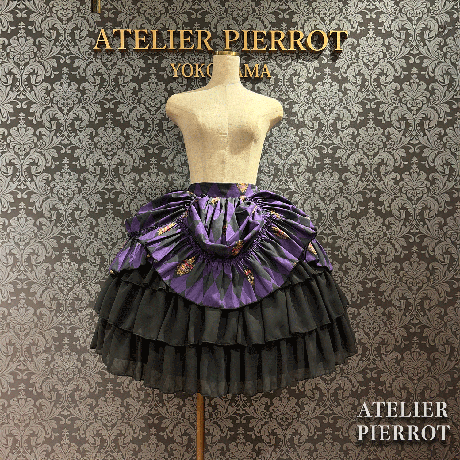【ATELIER PIERROT“Diamond Circus”Skirt白×白/酒/紫/绿/黑×白