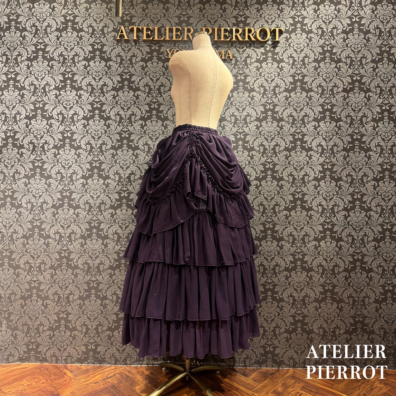 【ATELIER PIERROT】バッスルスカート ロング ホワイト/ボルドー/パープル/ブラック★ご予約受付中★